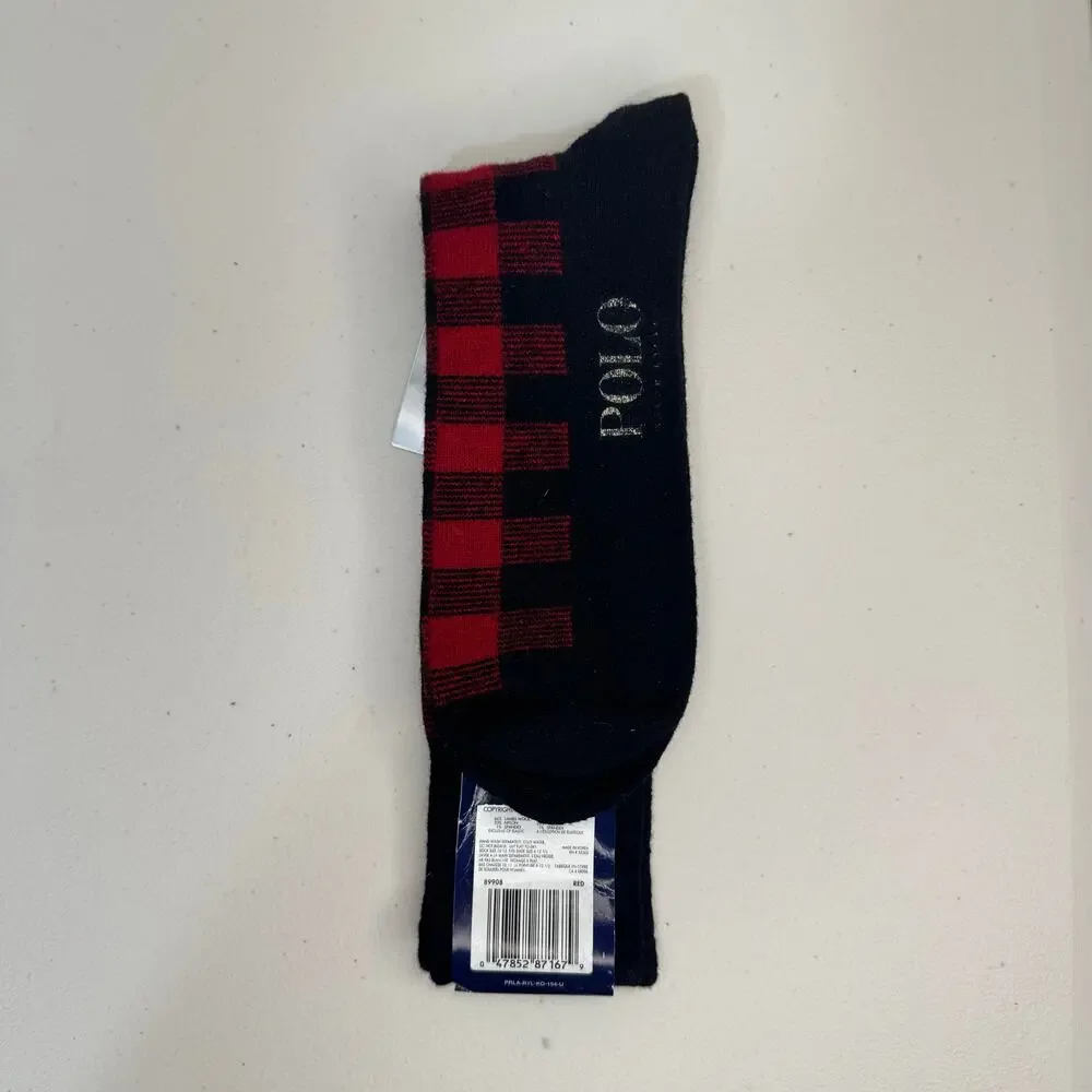 Polo Ralph Lauren Lambs Wool Blend Socks Red & Black Buffalo Plaid Check Print
